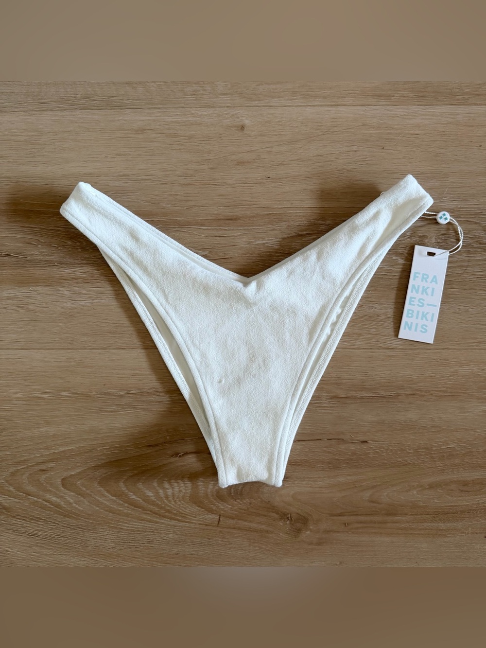 NEW Frankies Bikinis Enzo Terry Bottom White V-Front Bikini Bottom